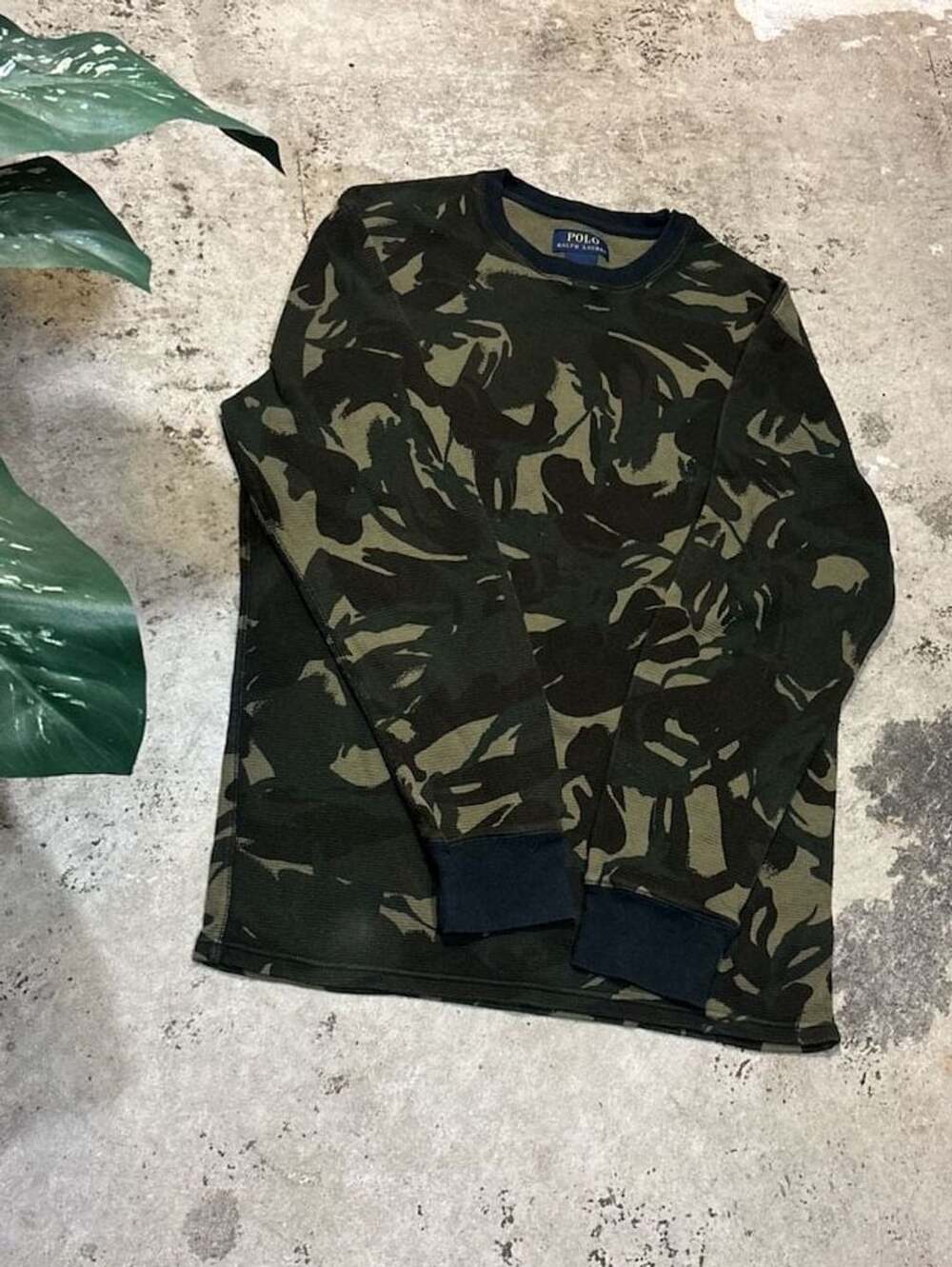 Polo Ralph Lauren Camo Thermal Long Sleeve Shirt Size Large Waffle Knit